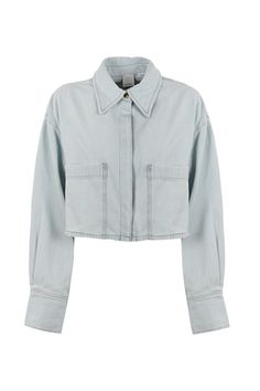 cropped women's shirt: denim hidden button closure pockets on the front long sleeves classic collar straight hem regular fit composition: 100% cotton | Pinko Women's pergusa Denim Shirt | SS24 Denim Shirt Women, Grey Denim Shirt, Womens Denim Shirt, Denim Crop Top, Italian Outfits, Color Pastel, Denim Color, Grey Denim, Women's Shirt