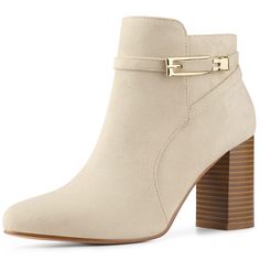 PRICES MAY VARY. Beige Round Toe Heel Boot; Buckle; Brown Ankle Boots; Round Toe; Side Zip This black ankle boots moisture out while allowing the foot to breathe With simple but classic design, the block high-heeled ankle boots will be your choice for party, wedding, date or casual work wear.It’s available for various colors and sizes. It provides an extra cushion to the sole, which makes you feel more comfortable. It’s a must-have for every lady Heel Height: 3 5/9 inches; Shaft Height: 3 5/9 in Brown Ankle Boots With Heel, Ankle Boots Beige, Short Heel Boots, Cute Ankle Boots, Beige Boots, Chunky Heel Ankle Boots, Buckle Ankle Boots, Closed Toe Shoes, Fancy Shoes