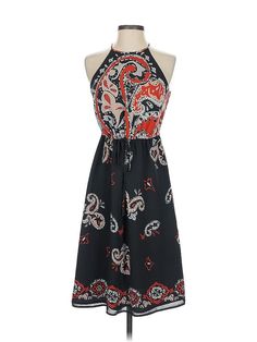 Ann Taylor LOFT Casual Dress Size: 2X-Small Black Dresses - used. 100% Polyester, Halter, Paisley, Knee Length, Sleeveless | Ann Taylor LOFT Casual Dress: Black Paisley Dresses - Used - Size 2X-Small Petite Casual Sleeveless Midi Dress With Paisley Print, Casual Black Boho Print Dress, Casual Black Dresses With Boho Print, Casual Black Dress With Boho Print, Black Paisley Print Dress For Spring, Sleeveless Patterned Maxi Dress With Paisley Print, Casual Patterned Maxi Dress With Paisley Print, Sleeveless Patterned Paisley Print Maxi Dress, Black Paisley Print Maxi Dress