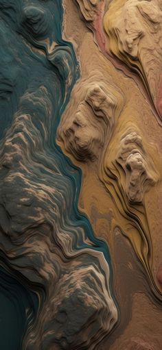 an abstract painting with different colors and shapes on it's surface, including rocks