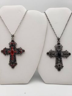 Cross necklace in red. Cross necklace in black. Red Crucifix Cross Necklace Gift, Red Crucifix Cross Necklace For Gift, Red Cross Pendant Necklace Gift, Red Cross Pendant Necklace For Gift, Red Gothic Cross Necklace, Red Cross Necklace, Gothic Cross Necklace, Very Small Wedding, Victorian Accessories