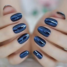 Metallic Dark Blue Chrome Press On Nails medium short Mirror Shiny Goth Fast | eBay Manicure Tips, Shiny Nails, Blue Nail, Metallic Nails, Nail Forms, Nagel Inspo, Nailed It, Nail Art Hacks, روتين العناية بالبشرة