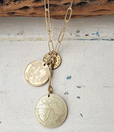 Casual gold Coin and chain Cluster necklace