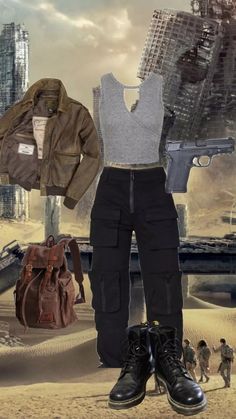 The Maze Runner Outfit Ideas, Joel Miller Inspired Outfits, Divergent Aesthetic Outfits, Twd Shifting Script, Dystopian Outfit Women, Scorch Trials Outfits, Hunger Games Outfit Aesthetic, Maze Runner Outfits Woman, Twd Outfits Zombie Apocalypse