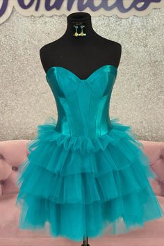 A-Line Turquoise Corset Tiered Short Homecoming Dress Fitted Dress With Ruffled Straps For Prom, Sweetheart Neckline Mini Dress With Corset Back For Homecoming, Strapless Fitted Dress For Sweet 16, Flirty Strapless Dress With Sweetheart Neckline For Homecoming, Sweet 16 Dresses With Ruffles And Sweetheart Neckline, Sweet 16 Dresses With Sweetheart Neckline And Ruffles, Fitted Dress For Sweet 16 And Prom Season, Sweet 16 Dress With Ruffles And Sweetheart Neckline, Sweet 16 Ruffled Dresses With Sweetheart Neckline