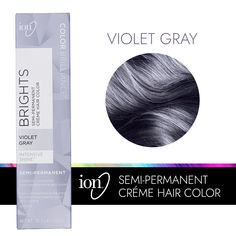 ion Color Brilliance Semi-Permanent Brights Hair Color are high-fashion hair colors designed to give vivid, boldly intense results | Ion Violet Gray Semi Permanent Hair Color | Purple | 2 oz. | Sally Beauty Ion Hair Color Chart, Lavender Grey Hair, Ion Hair Colors, Ion Color Brilliance, Hair Colour Design, High Fashion Hair, Grey Hair Dye, Hair Tint, Bright Hair Colors