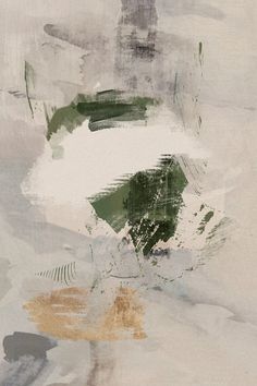 an abstract painting with green and white colors