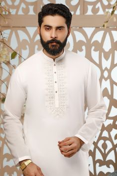 Classic 2 pieces Shalwar Kameez suit Embroidered Ready made Kurta Shalwar Simple and Amazing Kurta with Shalwar Stitched Fancy Kurta Ensemble Open Cuff Sleeves White Shalwar Cotton Fabric Kurta White Salwar Kameez With Naqshi For Eid, White Naqshi Salwar Kameez For Eid, White Churidar With Dabka For Eid, White Dabka Churidar For Eid, Traditional Lawn Suit With Dabka For Ceremonies, Unstitched Lawn Suit With Dabka For Traditional Ceremonies, Designer White Kurta With Dabka Detailing, White Lawn Suit For Traditional Ceremonies And Eid, White Lawn Suit For Eid Ceremonies