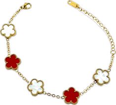 White Metal Flower Shaped Jewelry, White Metal Flower-shaped Jewelry, Luxury Red Flower Shaped Jewelry, Luxury Red Flower-shaped Jewelry, Luxury White Stainless Steel Bracelets, Luxury White Stainless Steel Bracelet, Luxury Red Metal Bracelets, Luxury Red Metal Bracelet, Formal White Stainless Steel Bracelets