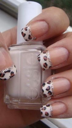 Animal Print Nails Art, French Tip Nail Designs, Sassy Nails, Leopard Print Nails, Glitter Gel Nails, Diy Nail Designs