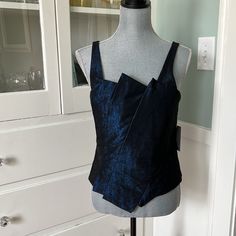 Nwt $495 Bill Blass Top Prussian Jet Tiered Blouse Blue W/ Tulle Overlay 6 Absolutely Phenomenal Tailoring And Great Quality. So Cool How One Side Zips From The Top And The Other Zips Up From The Bottom. Built Like A Corset But Without The Boning. Many Layers Of Fabric Create A Great Stiff Shape.Rare Find. I Have The Matching Skirt As Shown But I Have That In A Separate Listing. This Listing Is For The Top Only. Perfect For Special Events Or Could Easily Be Worn With Jeans For A Night Out. Bundl Blue Silk Formal Tops, Formal Blue Silk Tops, Blue Fitted Silk Tops, Fitted Silk Blue Tops, Fitted Blue Silk Tops, Blue Silk Evening Blouse, Blue Silk Blouse For Evening, Blue Fitted Blouse For Evening, Blue Silk Top For Night Out