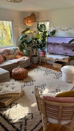 a living room filled with furniture and a flat screen tv