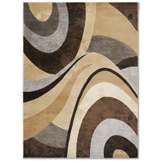 a rug with an abstract design on the front and back of it in brown, beige and white colors