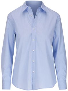 light blue cotton classic collar front button fastening long sleeves straight hem rear curved hem Classic Blue Long Sleeve Dress Shirt, Classic Long Sleeve Shirt For Daywear, Classic Long Sleeve Dress Shirt For Daywear, Light Blue Long Sleeve Business Shirt, Elegant Light Blue Long Sleeve Dress Shirt, Light Blue Shirt With Spread Collar, Light Blue Long Sleeve Formal Dress Shirt, Classic Light Blue Button-up Blouse, Light Blue Button Cuffs Shirt For Work