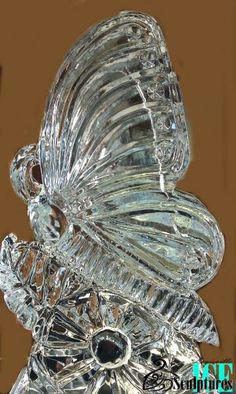 a glass butterfly sitting on top of a table