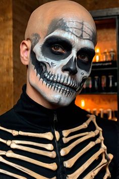 Top 50 Dapper Mens Halloween Makeup To Impress The Party Skeleton Makeup Beard, Halloween Face Makeup For Men, Day Of The Dead Makeup Men, Men Skeleton Makeup, Skeleton Makeup Men, Skeleton Costume Men, Halloween Makeup Men