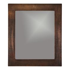 a square mirror with a metal frame on the front and back sides, in bronze