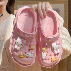 Candy Anime Summer Crocs These Candy Anime Summer Crocs are perfect for adding a cute touch to any summer outfit. Made with colorful candy-inspired designs, these crocs are both stylish and comfortable. Slip them on for a day at the beach or for a casual stroll around town. Sanrio Crocs, Hello Kitty Slippers, Crocs Fashion, Hello Kitty Shoes, Crocs Sandals, Dr Shoes, Kuromi Cinnamoroll, Kawaii Shoes, Pink Hello Kitty