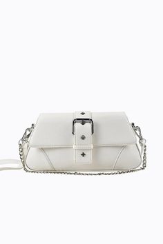 Peta And Jain Maddy Buckle Shoulder Bag Chain White by Selfie Leslie Jeans And A Crop Top, Peta And Jain, White Pebbles, Brunch Dates, White Shoulder Bag, Wood Fiber, Calcium Carbonate, Bag Chain, Weekend Brunch