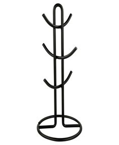 a black metal rack with three hooks on it's sides and one hook in the middle