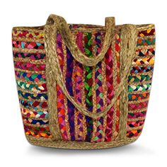 Rainbow Tote - Generous Intentions-Birdhouse Rope Bowls, Cultural Crafts, Eco Friendly Bags, Boho Bags, Indian Textiles, Chic Accessories, Natural Jute, Women Artisans, Cotton Fabrics