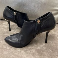 Gucci Leather Stiletto Ankle Booties Black/Gold Size 37 Worn, Preowned, Not New Condition, Pictures Of Exact Shoes You Will Receive! 100% Authentic Shoes Gucci, Black Ankle Booties, Gucci Leather, Gucci Black, Gucci Shoes, Shoes Heels Boots, Ankle Booties, Shoes Women Heels, Heeled Boots