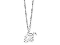 Rhodium over sterling silver polished finish letter "B" initial necklace with 18-inch long cable chain and lobster claw clasp. Pendant measures approximately 7/16"L x 3/8"W. B Initial Necklace, Cursive B, B Necklace, B Initial, Gift Wishlist, Letter B, Initial Necklace, Cable Chain, Graduation Gifts