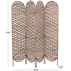 three wooden panels are shown with measurements for each panel, and one has an intricate design on