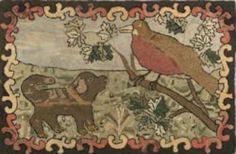 a bird sitting on top of a tree branch next to a dog and elephant in a forest