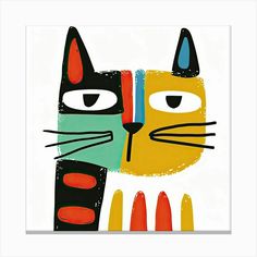 an art print with a cat's face painted on the front and back of it