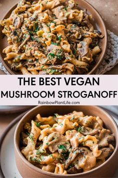 the best vegan mushroom stroganoni recipe is in a bowl and it's ready to be eaten