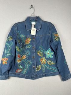 Coldwater Creek Women’s Jacket PM Blue Denim Jean Embroidery Beads 2679 See photos for measurements Denim Jacket Upcycle, Beaded Jean Jacket, Jacket Upcycle, Denim Jacket Diy Paint, Jean Embroidery, Embroidery Jeans Jacket, Jacket Diy, Diy Denim Jacket, Embroidery Beads