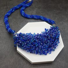 Deep Blue Handmade Beaded Boho Air Necklace Elegant Seed Bead Rope Necklace - Etsy Multi-strand Blue Spacer Beads, Blue Multi-strand Spacer Beads, Blue Multi-strand Beaded Chain, Elegant Blue Beaded Necklaces With Large Beads, Elegant Blue Beaded Necklace With Large Beads, Elegant Blue Beaded Necklace With Faceted Beads, Elegant Blue Faceted Beads, Multi-strand Blue Beads For Jewelry Making, Blue Multi-strand Beads For Jewelry Making