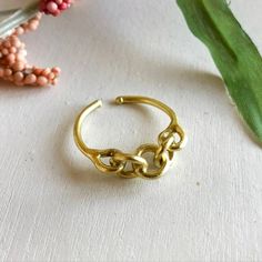 Five Circles Interlinked To Create A Chain Across The Top Of This Matte Metallic Ring Adjustable, Measures 1/4" Wide Available In Gold Sustainably Handmade Chain Link Ring, Chain Rings, Link Ring, Jewelry Chain, Linking Rings, Matte Metallic, Ring Color, Chain Ring, Chains Jewelry