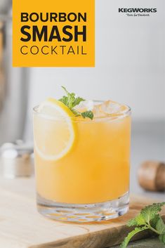 bourbon smash cocktail with lemon and mint garnish