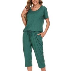 -65% Cotton, 35% Polyester -Imported -Drawstring Closure -Machine Wash -Comfy Material: Moyee Womens Pajamas Set Is Made Of Soft Lightweight And Cozy Fabric, Superbly Breathable, Non-Irritating, Offers Gentle Give While Maintaining Its Shape. -Outfit Set: Womens 2 Piece Pjs Sets Featuring Round Neck Short Sleeve Shirt And Drawstring Waist Capri Pants With Side Pockets, Easy To Hold Change, Keys Or Phone, You Can Adjustable Waistline Depend Your Need, It Is Securely And Comfortably. -Flattering A Casual Green Sleepwear With Elastic Waistband, Casual Green Sleepwear With Pockets, Green Casual Sleepwear With Pockets, Casual Drawstring Sleepwear For Spring, Casual Spring Sleepwear With Drawstring, Casual Sleepwear With Drawstring And Relaxed Fit, Casual Relaxed Fit Sleepwear With Drawstring, Womens Lounge Set, Womens Loungewear Sets