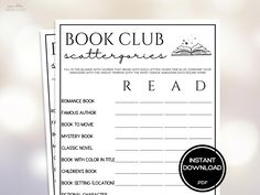 the printable book club reading log is shown