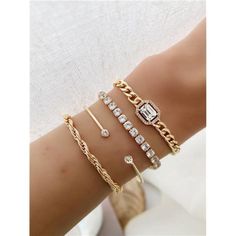 -Item Id 9785757 -Details: Rhinestone -Style: Fashionable -Color: Yellow Gold -Gender: Women -Magnetic: No -Material: Zinc Alloy **Open To Offers!!!** **Bundle To Save More** **30% Off Bundles Of 2 Or More Items!!** ***Orders Go Out Within 5-10 Business Days!! Thank You For Your Patience!! Multiple Sizes And Colors Available In Most Styles Don't See Your Size Or Color Listed, Just Ask. Unique Gold Bracelets, Dainty Gold Bracelet Stack, Gold Bracelets, Rhinestone Decor, Colour List, Boutique Jewelry, Gold Yellow, Go Out, Womens Jewelry Bracelets