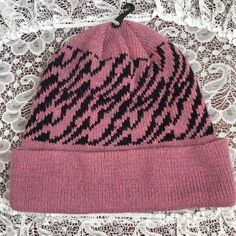 Nwt Pinkish Purple Hat W/ Black Tiger Stripes Os Never Worn! Acrylic = Warm And Cute! Pink Spring Beanie One Size, Pink One Size Beanie For Spring, Casual Pink Beanie For Spring, Trendy Pink Beanie For Spring, Casual Pink Beanie, Trendy Pink Knitted Beanie, Trendy Pink Fall Beanie, Casual Pink Beanie One Size, Casual Pink One-size Beanie