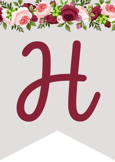 the letter h with flowers and leaves on it's border is shown in red