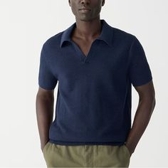 J.Crew Short-Sleeve Cotton Mesh-Stitch Johnny-Collar Sweater-Polo Size: Large Color: Navy Condition: Brand New With Tags! Sweater Polo, Johnny Collar, Jcrew Collection, J Crew Shorts, Polo Sweater, Linen Shop, Collar Sweater, Crew Shirt, Suit Shop