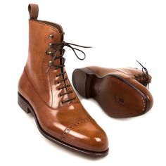 BALMORAL BOOTS IN BOURBON CORDOVAN Brogue Cap Toe Boots For Galas, Goodyear Welted High-top Winter Boots, Lace-up Boots For Derby In Fall, Derby Lace-up Boots With Leather Sole, Snip Toe Boots With Rubber Sole For Galas, Lace-up Boots With Leather Sole For Derby, Winter Lace-up Cap Toe Boots With Reinforced Heel, Winter Combat Boots With Leather Sole And Snip Toe, Fall Cap Toe Boots With Leather Sole