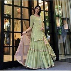 Check out this item in my Etsy shop https://www.etsy.com/listing/948761643/pista-green-lehenga-skirt-suit-wedding Orang India, Sharara Designs, Indian Designer Suits, Gaun Fashion, Sharara Suit, Salwar Kamiz, Kurti Designs Party Wear, Indian Gowns, Designer Party Wear Dresses