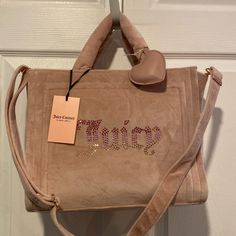 Bnwt Juicy Couture Big Spender Large Tote In Dusty Blush Pink This Gorgeous Velour Large Tote By Juicy Couture Features Enough Space For All Your Essentials And A Crossbody Strap. It Has The Letters "Juicy" In Rhinestone Ombre In The Front. Fast Next Day Shipping Smoke And Pet Free Juicy Couture Logo, Dusty Blush, Juicy Couture Purse, Puffy Heart Charms, Velvet Purse, Juicy Couture Handbags, Girly Bags, Pink Tote Bags, Couture Bags