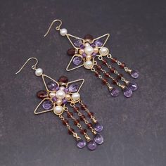 Elegant Christmas Jewelry With Dangle Shape, Elegant Christmas Celebration Earrings, Elegant Christmas Anniversary Earrings, Handmade Elegant Beaded Earrings For Christmas, Handmade Purple Earrings For Celebration, Elegant Festive Dangle Beaded Earrings, Elegant Wire Wrapped Beaded Earrings, Elegant Wire Wrapped Beaded Earrings As Gift, Elegant Wire Wrapped Beaded Earrings For Gift