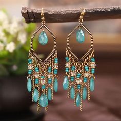 Style: Geometric Drop Material: Metal Color: Turquoise/Antique Gold Cheap Beaded Chandelier Drop Earrings, Jewelry Making Earrings Greatergood, Glass Beads Jewelry Earrings, Affordable Large Beaded Dangle Jewelry, Dangly Earrings Bead, Home Made Earrings Beads, Making Drop Earrings, Aqua Beaded Earrings, Jewelry Crafts Earrings