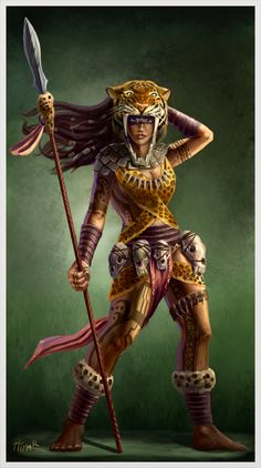 a woman dressed as a warrior holding a spear