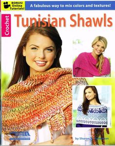 a woman wearing a knitted shawl with two pictures of her and the text,'crochet fabulous ways to mix colors and textures '