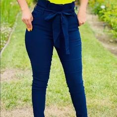 Blue Pants Size S, M, L, Xl Blue Non-stretch High Rise Pants, High Waist Blue Bottoms For Business Casual, High Rise Casual Pants For Business Casual, Blue Casual Bottoms For Business Casual, Casual Mid-rise Blue Pants, Blue Mid-rise Jeans For Business Casual, Mid-rise Blue Jeans For Business Casual, Blue Denim Ankle-length Bottoms, Blue Denim Ankle-length Pants