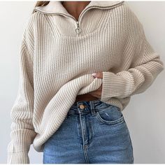 #ad Top Seller for Womens Loose Sweaters Tops Fashion Zipper Lapel Collar Casual Knitted Pullover, Fashion women's top Autumn Jumpers, Half Zip Jumper, Zipper Sweater, Long Sleeve Jumper, Zippered Sweater, Sweater Pullover, Casual Sweaters, Womens Fall, Casual Fits